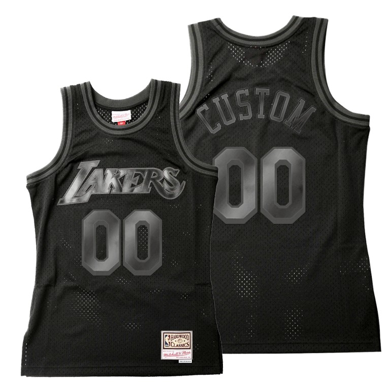 Men's Los Angeles Lakers Custom #00 NBA Throwback Tonal Hardwood Classics Black Basketball Jersey STV7383ZI